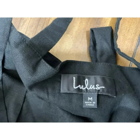 Lulu’s Louetta Black Button Down Linen Mini Dress With Bow Accent Size Medium - Picture 7 of 11
